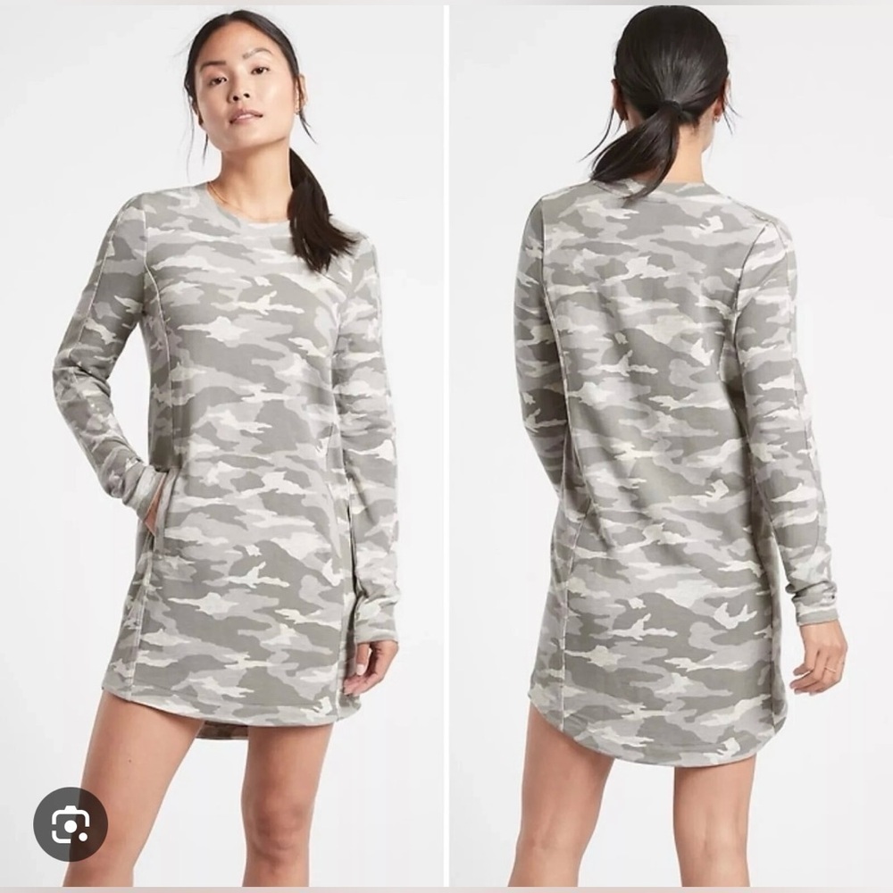Athleta Balance Dress Mini Gray Camouflage Long Sleeve Sweatshirt Tunic Size M
